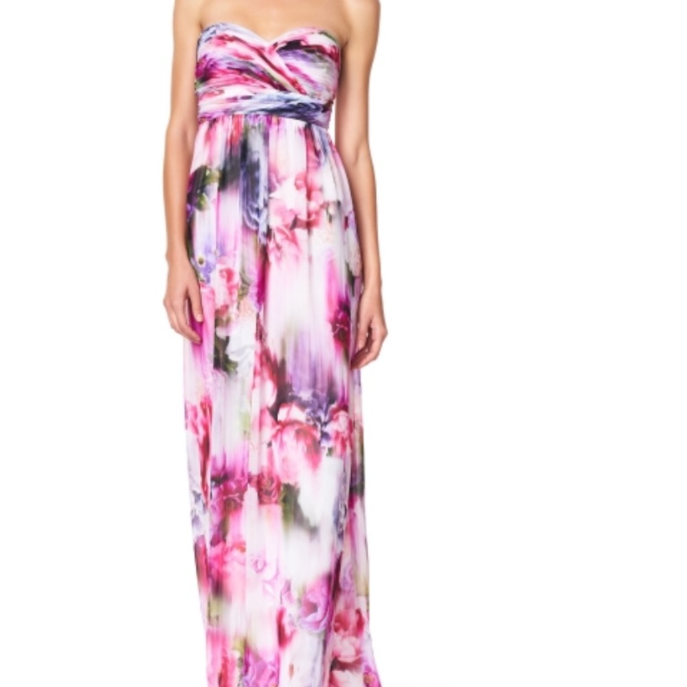 Aidan Mattox Strapless Printed Chiffon Gown